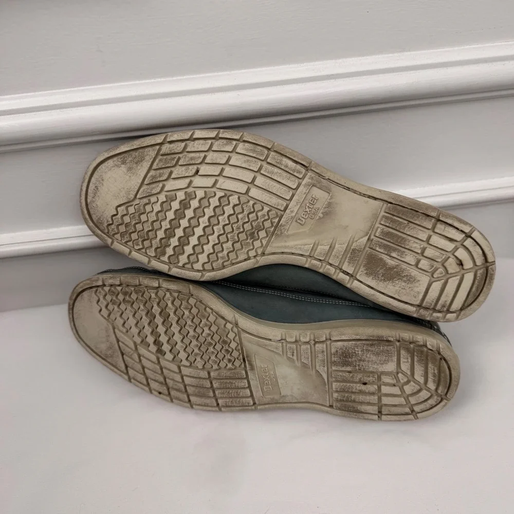 Dexter Mens Boat Shoes 9.5 M Blue Grey Cream Leather Made in USA P619-22 Loafers